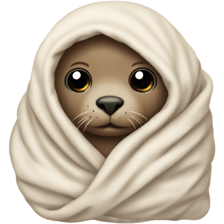 Brown baby seal wrapped in blanket emoji