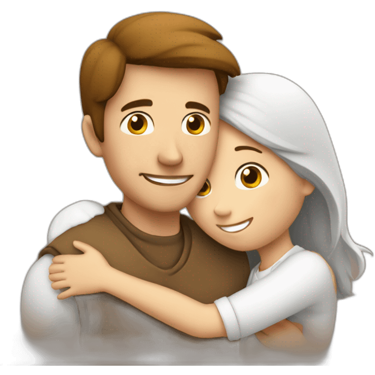 A man in white colour hugging a girl in brown  emoji