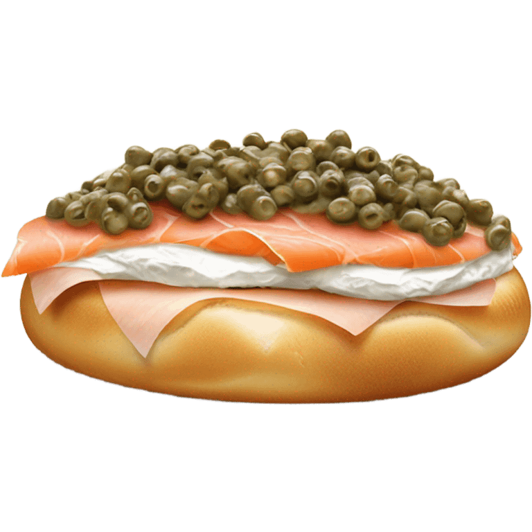 Half slice bagel with lox, cream cheese and capers emoji