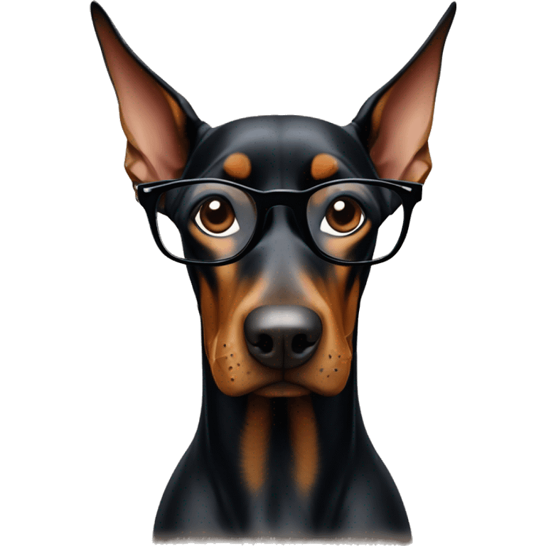 Doberman in glasses with black frames is sad emoji