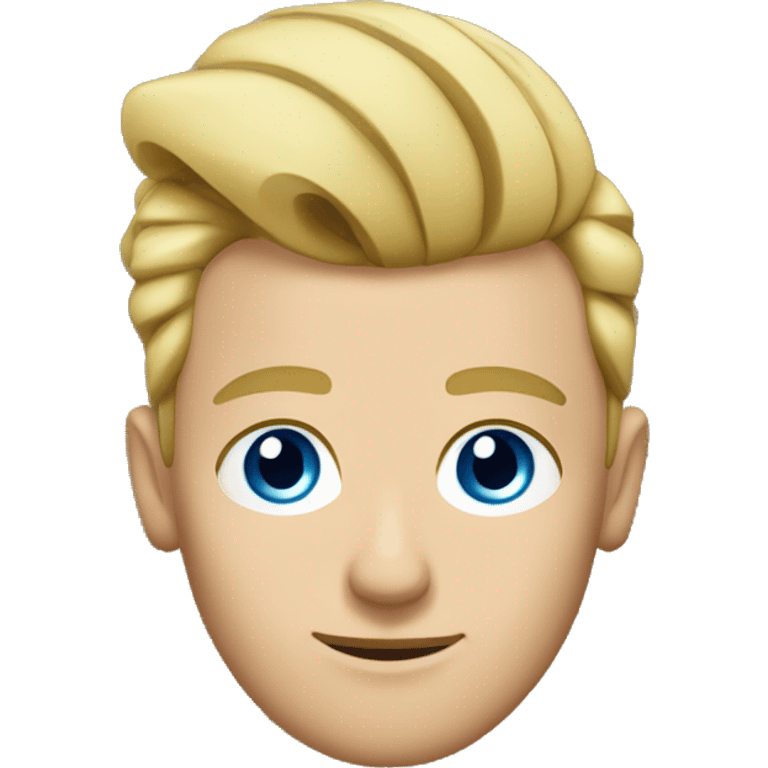 a blonde man, blue eyes and big topknot emoji