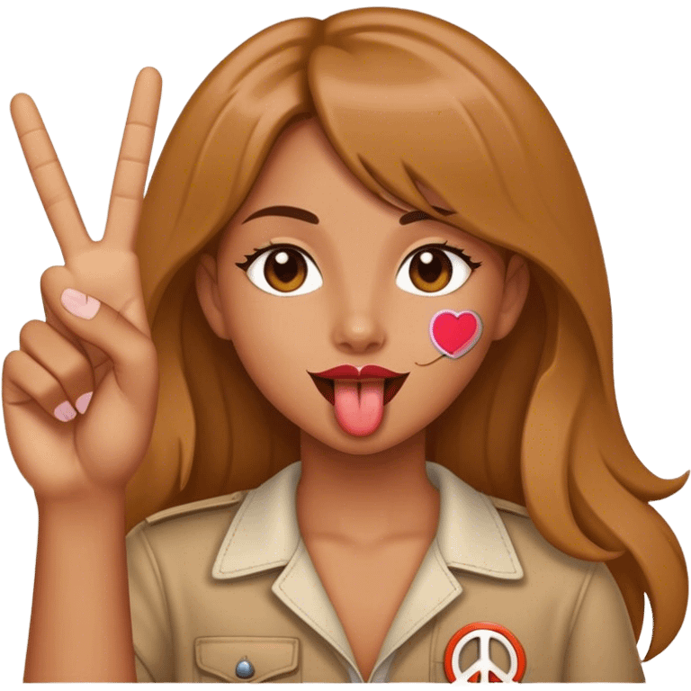 girl holding a peace sign with tongue out emoji