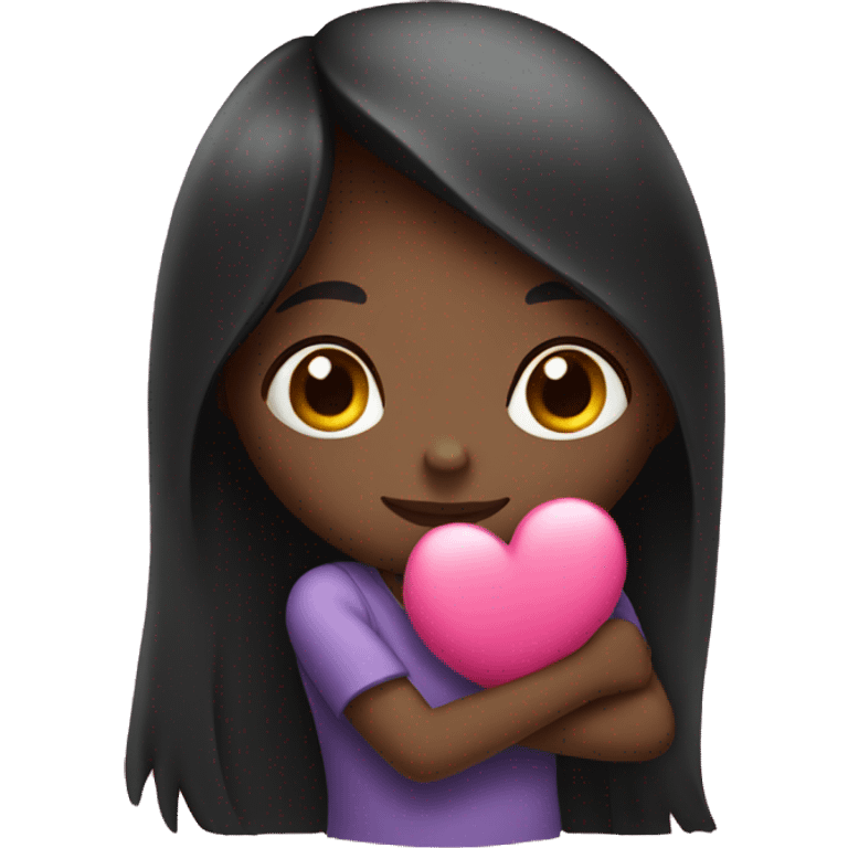 Black long hair girl hugs pink heart emoji