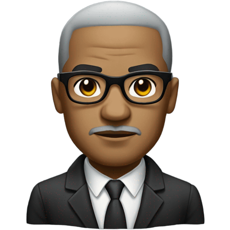 Malcolm x  with small round face and suit and glasses and buzz cut and small black eyes and small gray beard and small black eyes and wrinkled forehead emoji