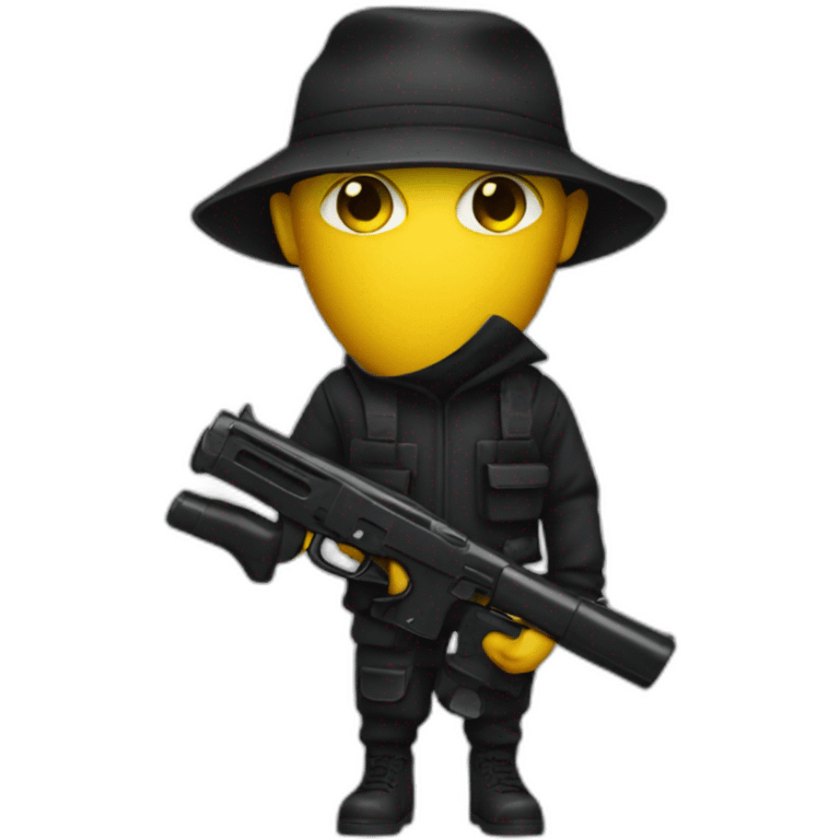 person that looks like a robber with a black watergun with yellow skin emoji