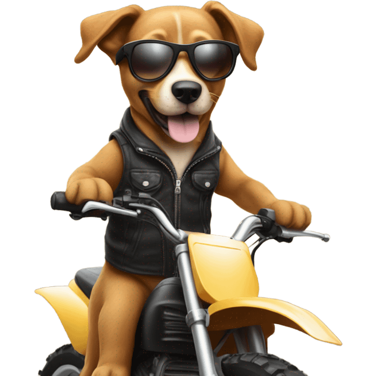 Dog riding a Dirtbike with sunglasses emoji