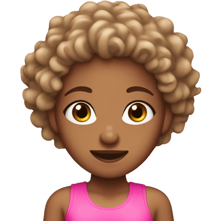 Tan girl with curly hair in pink gym wear  emoji