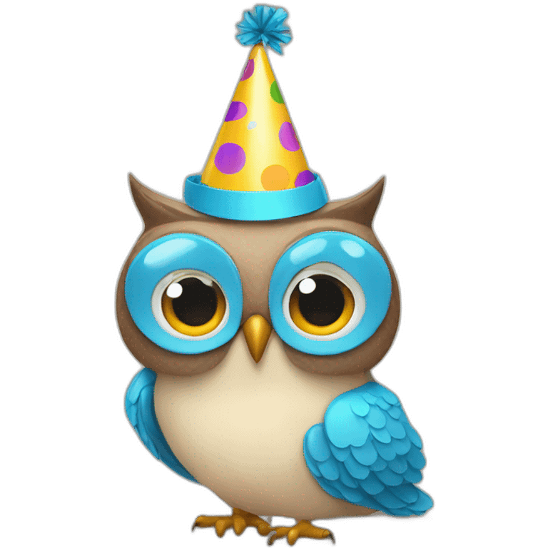 an owl with a party hat emoji