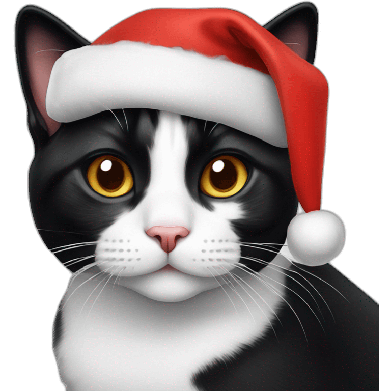 Tuxedo cat with Christmas hat half white nose emoji