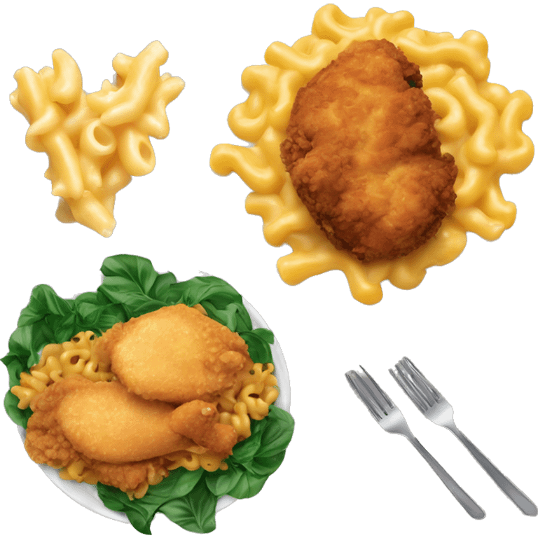 collared greens and mac&cheese and fried chicken on a plate emoji