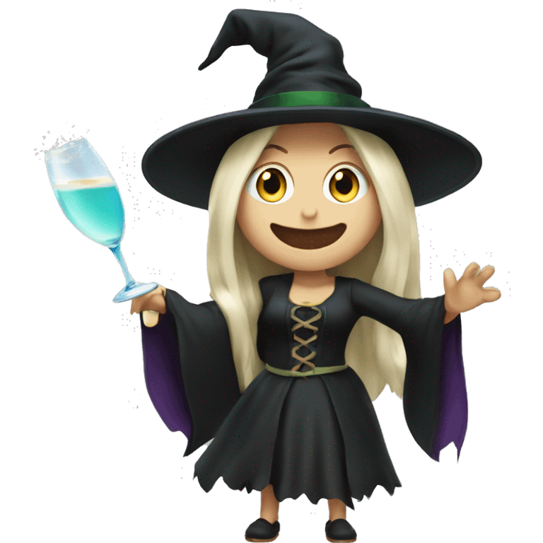 Witch, white skin, long hair, Popping Champagne Bottle emoji