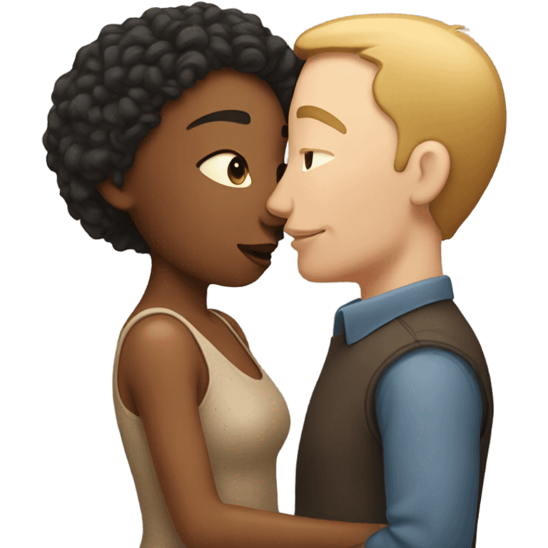 Mixed woman kissing white man  emoji