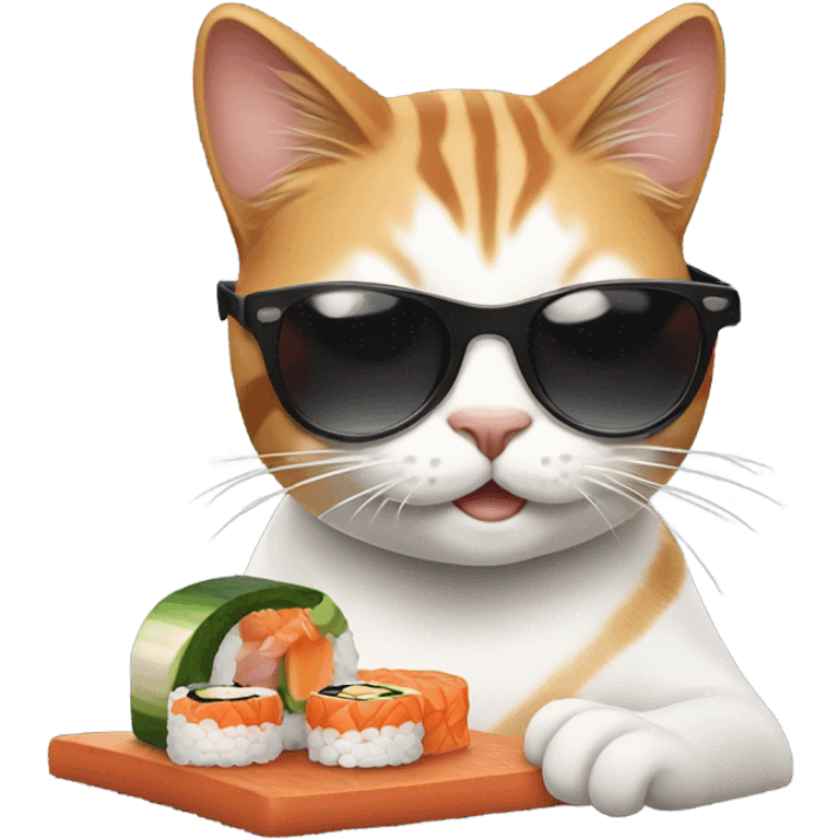 cat wearing sunglasses eating sushi emoji