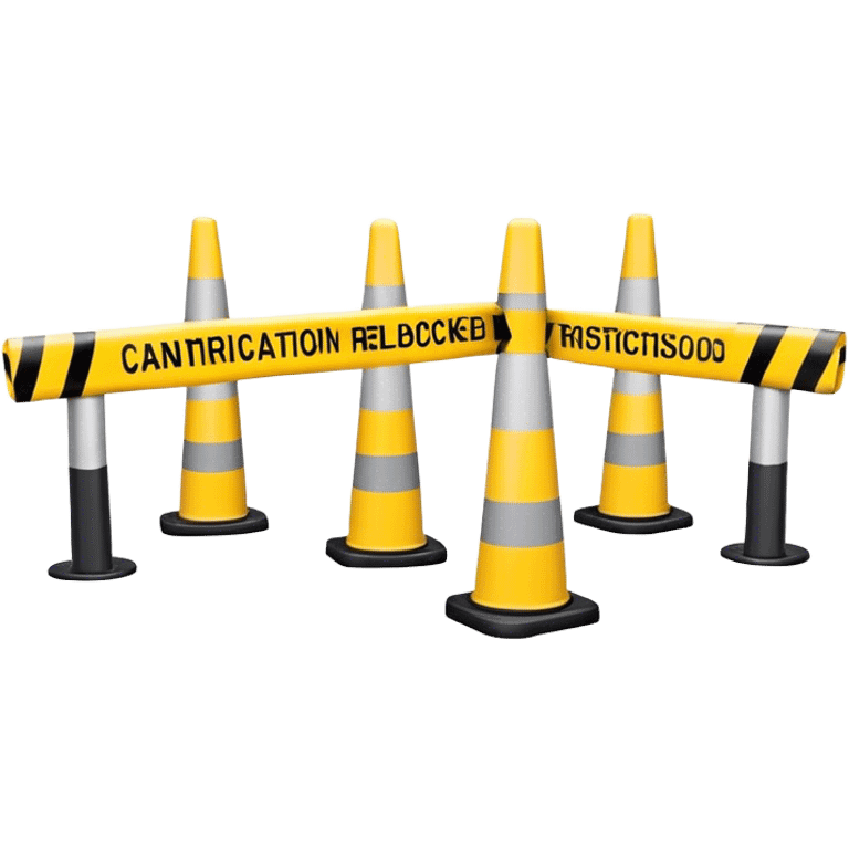 Two conical traffic bollards with a caution tape stretched between them, marking a restricted or blocked area emoji