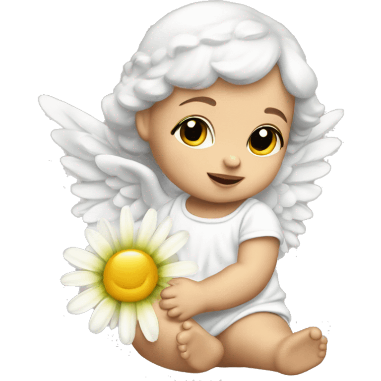 Cocasian Baby girl angel with a daisy flower emoji