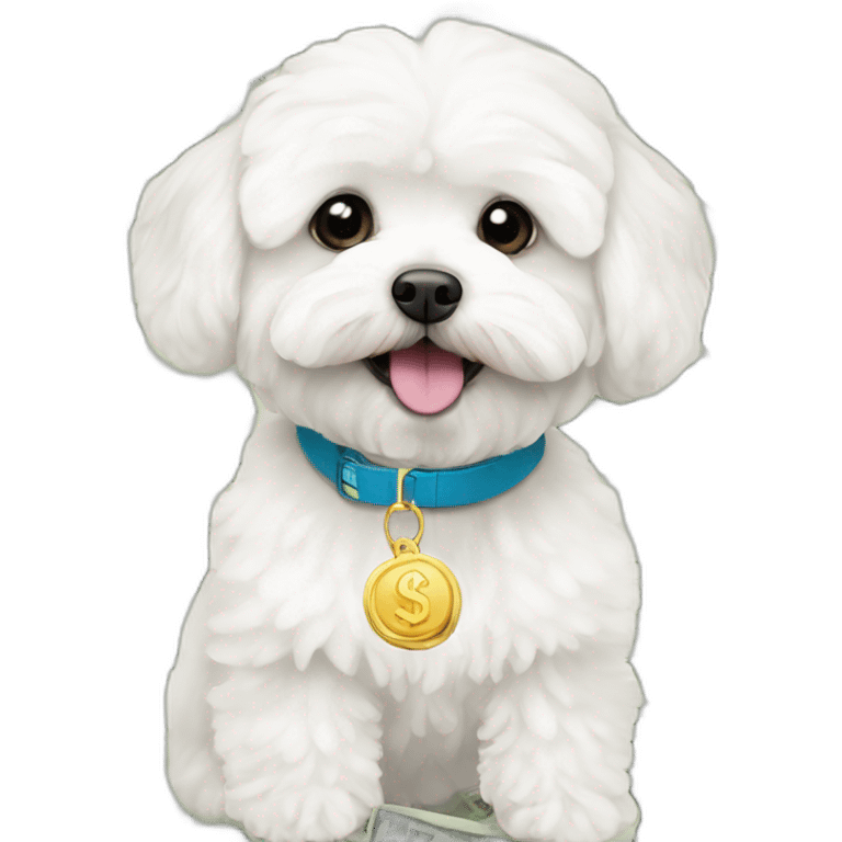 White maltipoo with money emoji