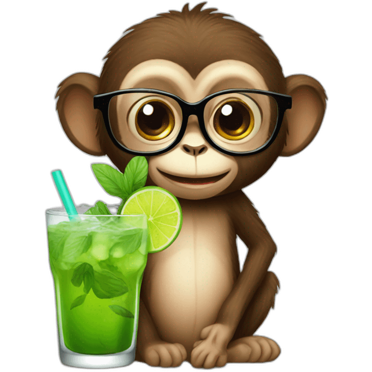 little monkey with glasses drinking mojito emoji