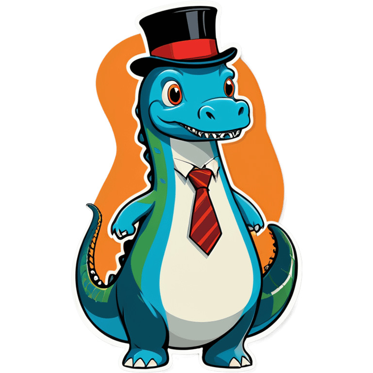 Loch Ness monster with a tie and a top hat emoji