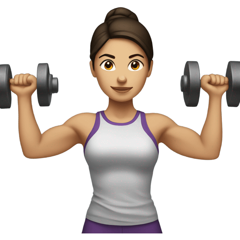 Brunette lifting weights emoji