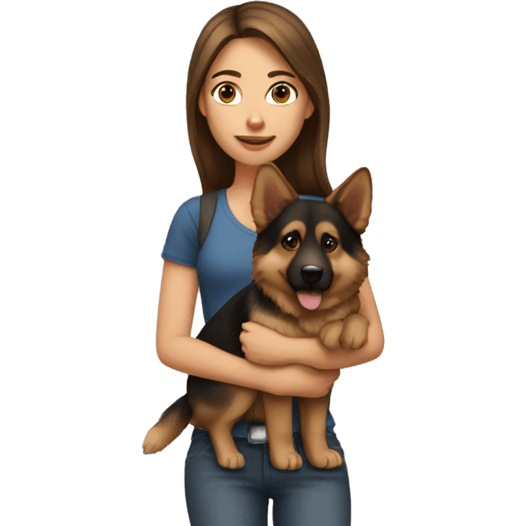 Brown-hair girl holding German shepherd emoji