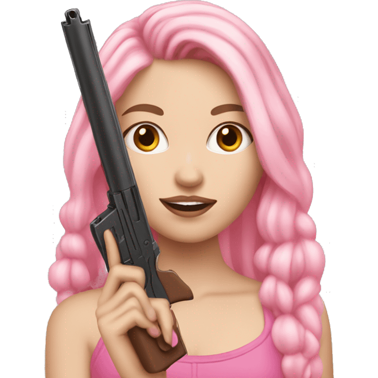 White Girl hand pink nails holding pink gun brown hair emoji