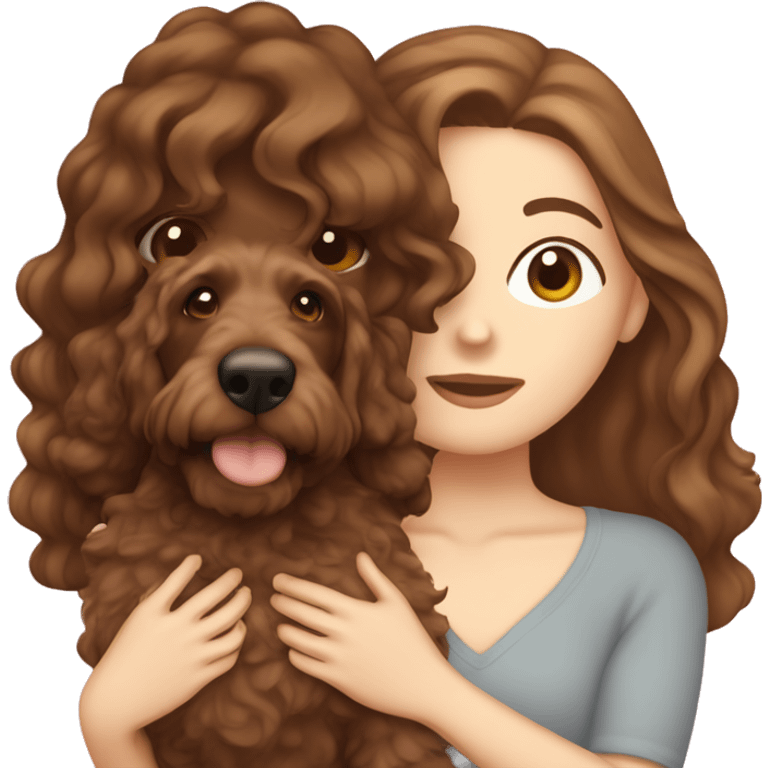 brown hair white girl holding a cockapoo in front of her face  emoji