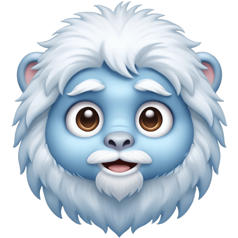 Cinematic Cute Yeti Portrait Emoji, with a charming, small, fluffy form in soft snowy whites and cool blues, featuring big, innocent eyes and a shy, gentle smile, simplified yet irresistibly endearing, highly detailed with a soft glowing outline that captures the whimsical charm of a friendly yeti ready for a cuddle! emoji