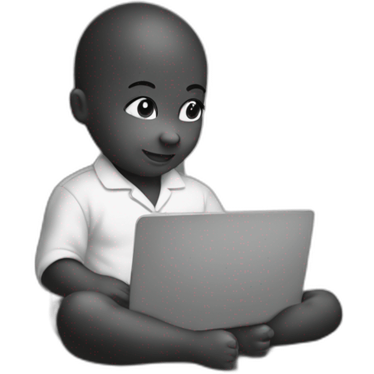 A Newborn working on laptop black n white emoji