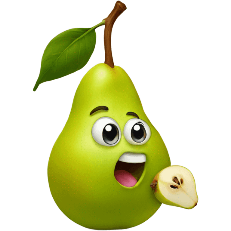 Pear with eyes and big mouth holding a baby pear  emoji