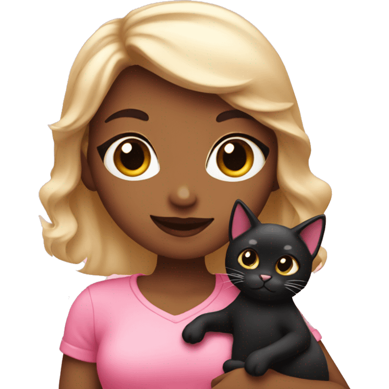 Cute pink girly girl emoji holding black cat  emoji