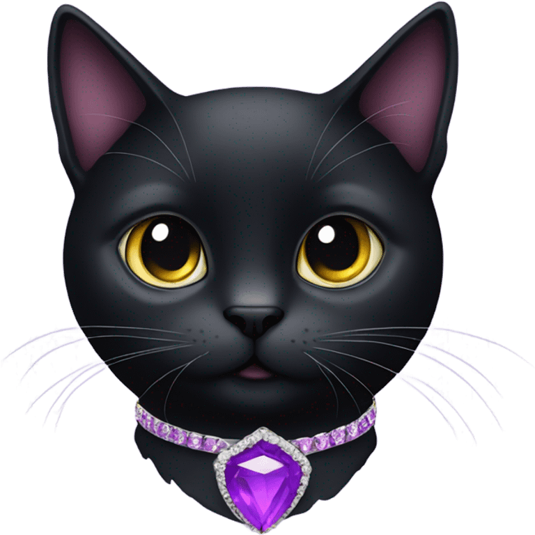 Black cat with purple rhinestone collar emoji