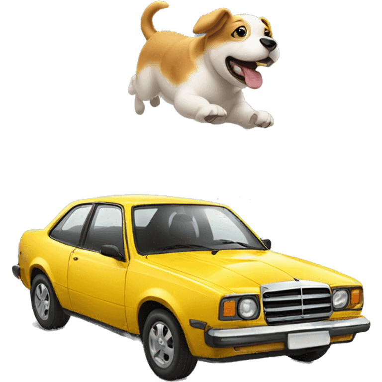 dog in the air next to a fast car emoji