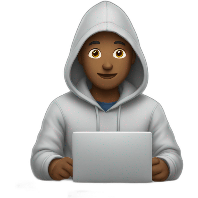 Man wearing a hoodie and typing on laptop emoji