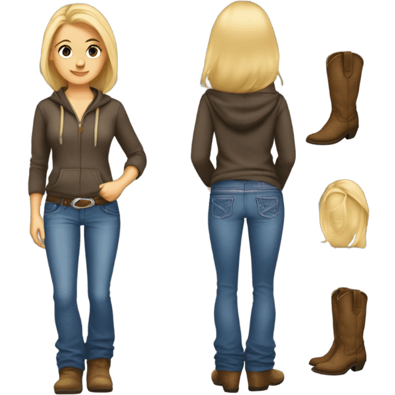 Redneck Blonde girl wearing a hoodie, bootcut jeans, and cowboy boots emoji