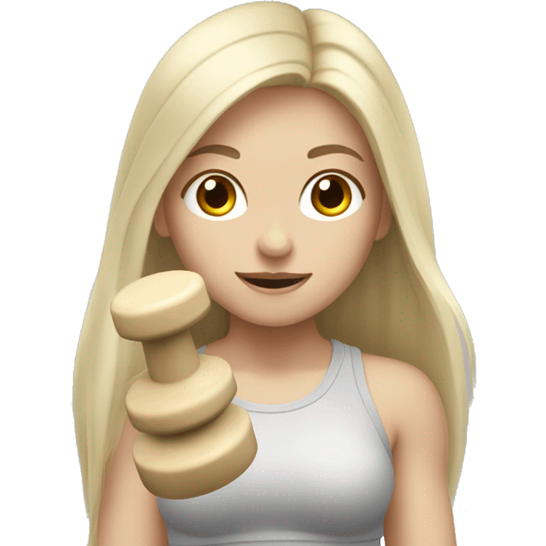 Pale girl with long ash blonde hair lifting weights emoji