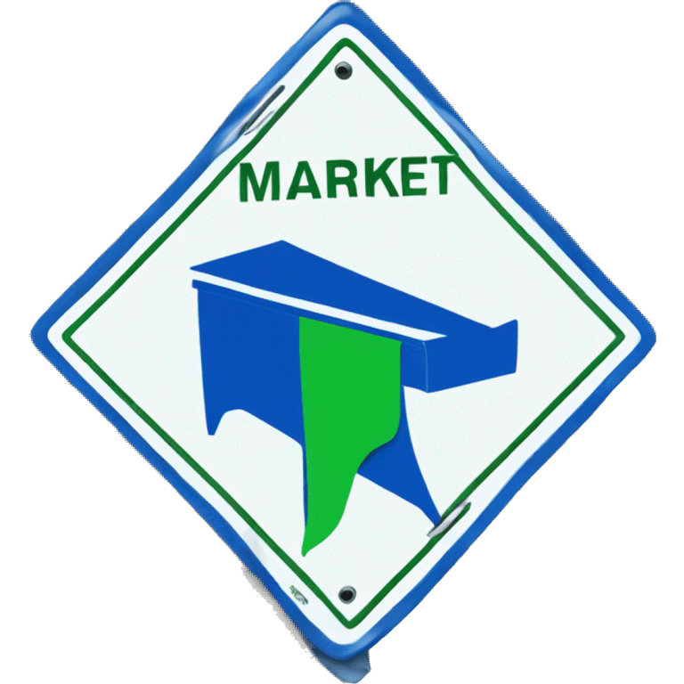 Street sign that says MARKET in blue with green bandana emoji