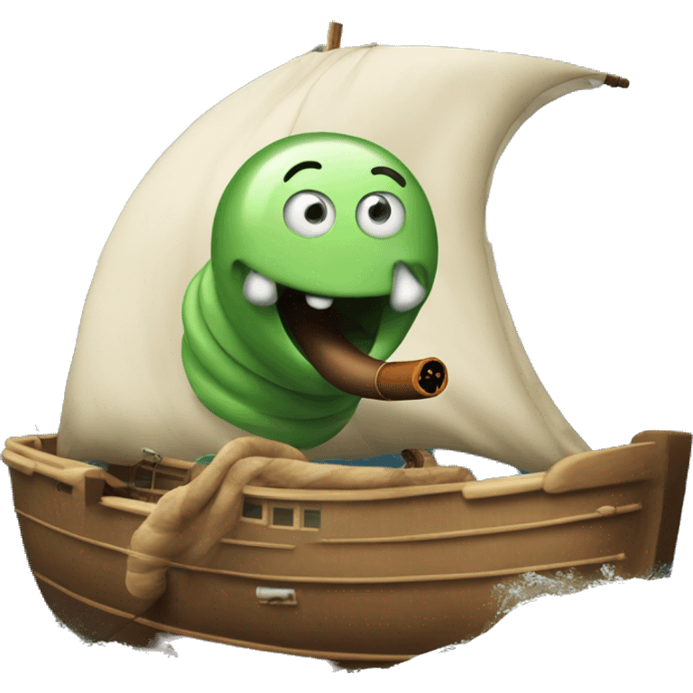 Worm sailing the ocean with a cigar emoji