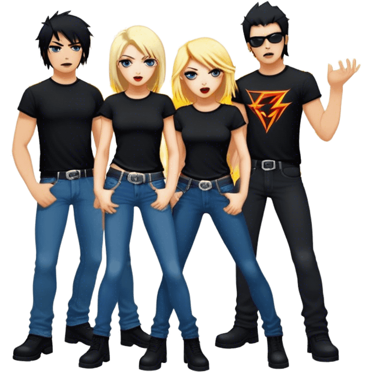 Cinematic Realistic AC/DC Band Emoji, depicted as a high-energy rock ensemble with electrifying stage presence and gritty textures, rendered with bold vibrant lighting that captures the raw power and rebellious spirit of their music. emoji