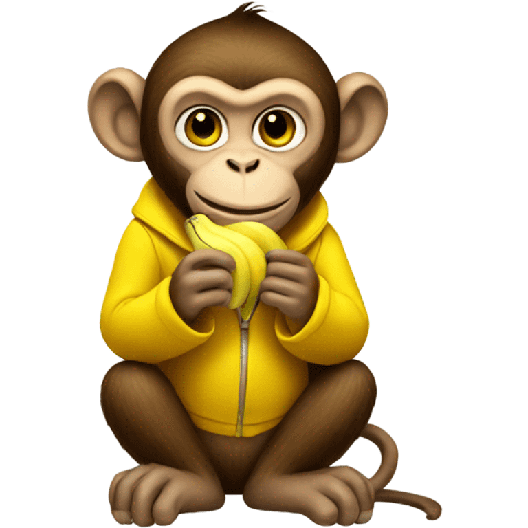 monkey eating a banana wearing a yellow coat emoji