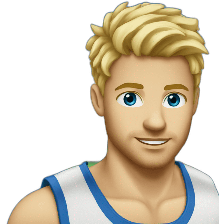 Homme cheveux blond yeux bleu basketteur emoji