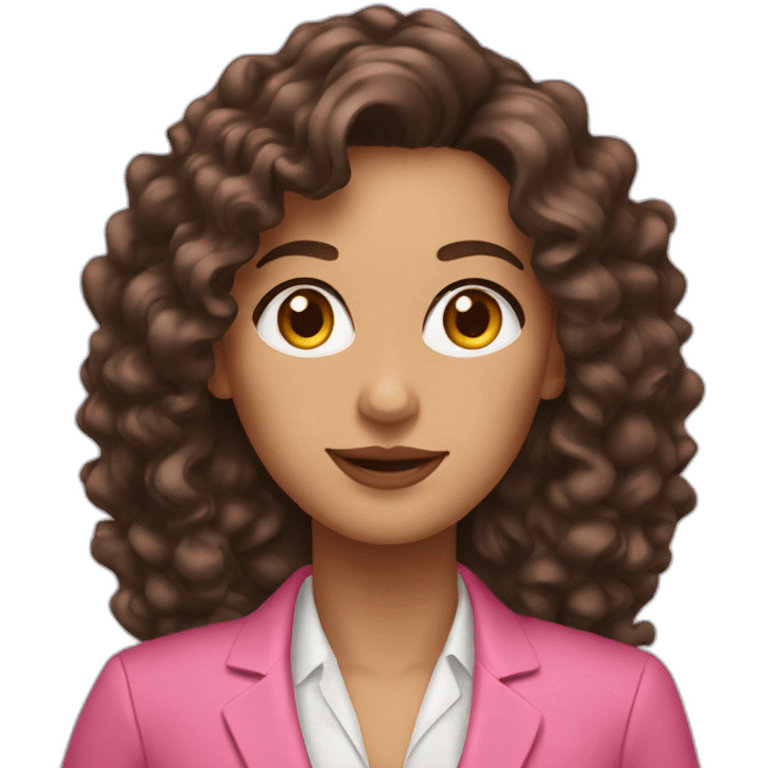 brunette woman long curly hair with pink pink blazer emoji