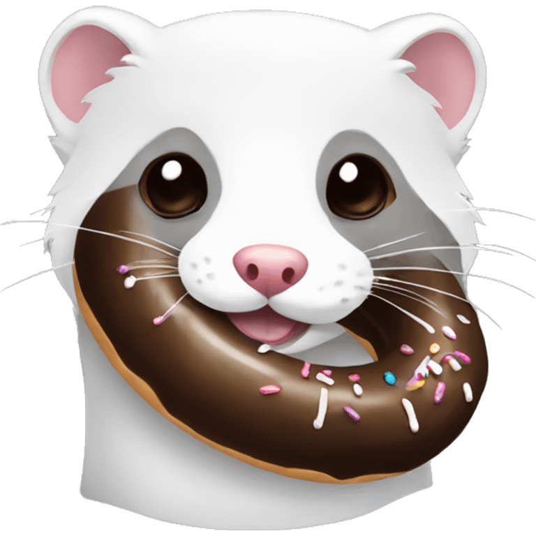 Grey and white ferret with chocolate donut  emoji