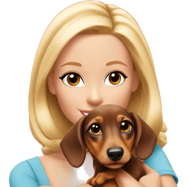 Barbie cuddling blonde Dachshund puppy emoji