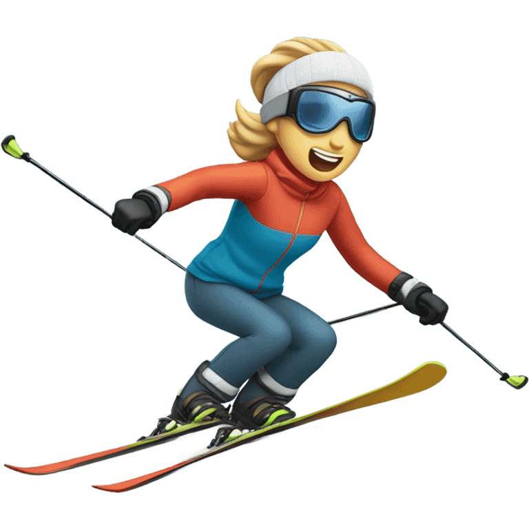 Skiing down a hill with Erin’s face emoji