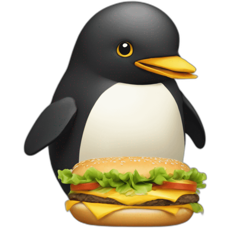 un pinguouin qui mange un hamburger emoji