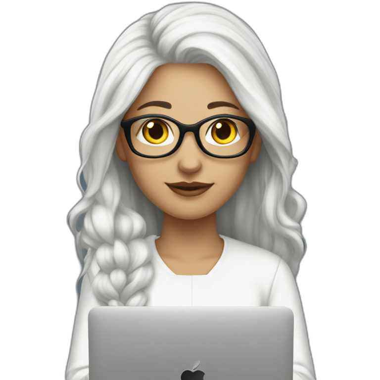 it-programmer-girl-white-hair-with-macbook emoji