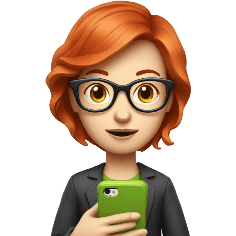 red hair nutritionist with glasses texting smartphone emoji