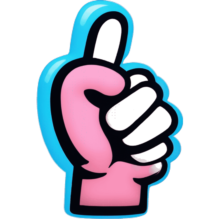 Draw a pink thumbs-up hand with black outlines and a blue glow in a pop-art style. emoji