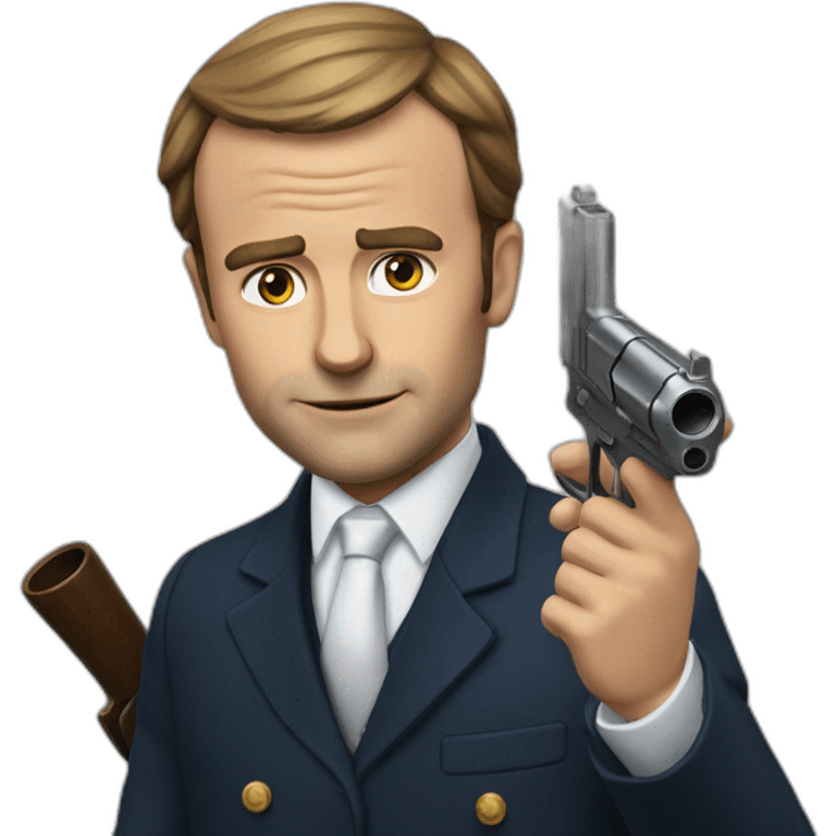 Macron qui caresse un chat avec un pistolet emoji