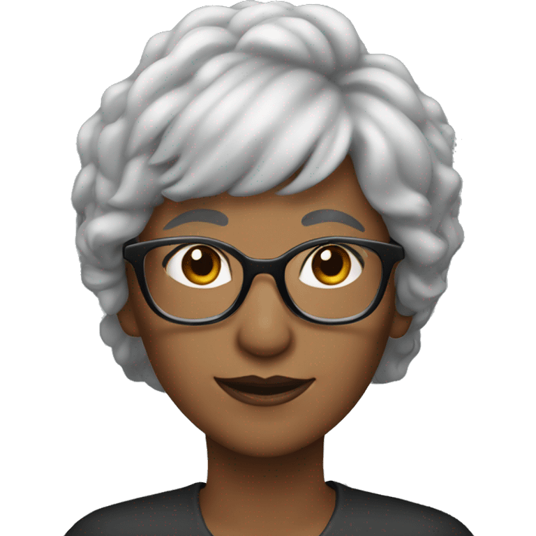 woman with grey hair and bangs, older black glasses emoji